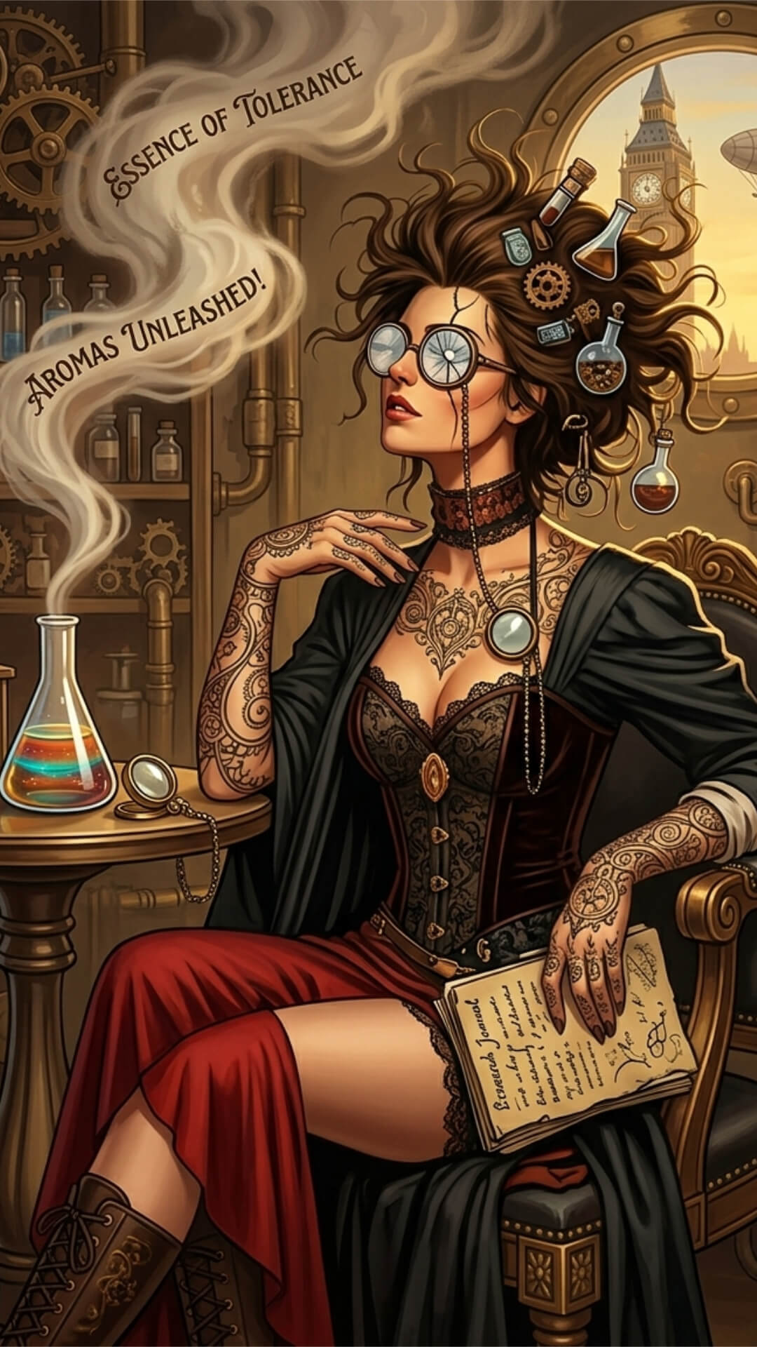 caffeinetolerance steampunk female scientist coffee and alcohol chemistry