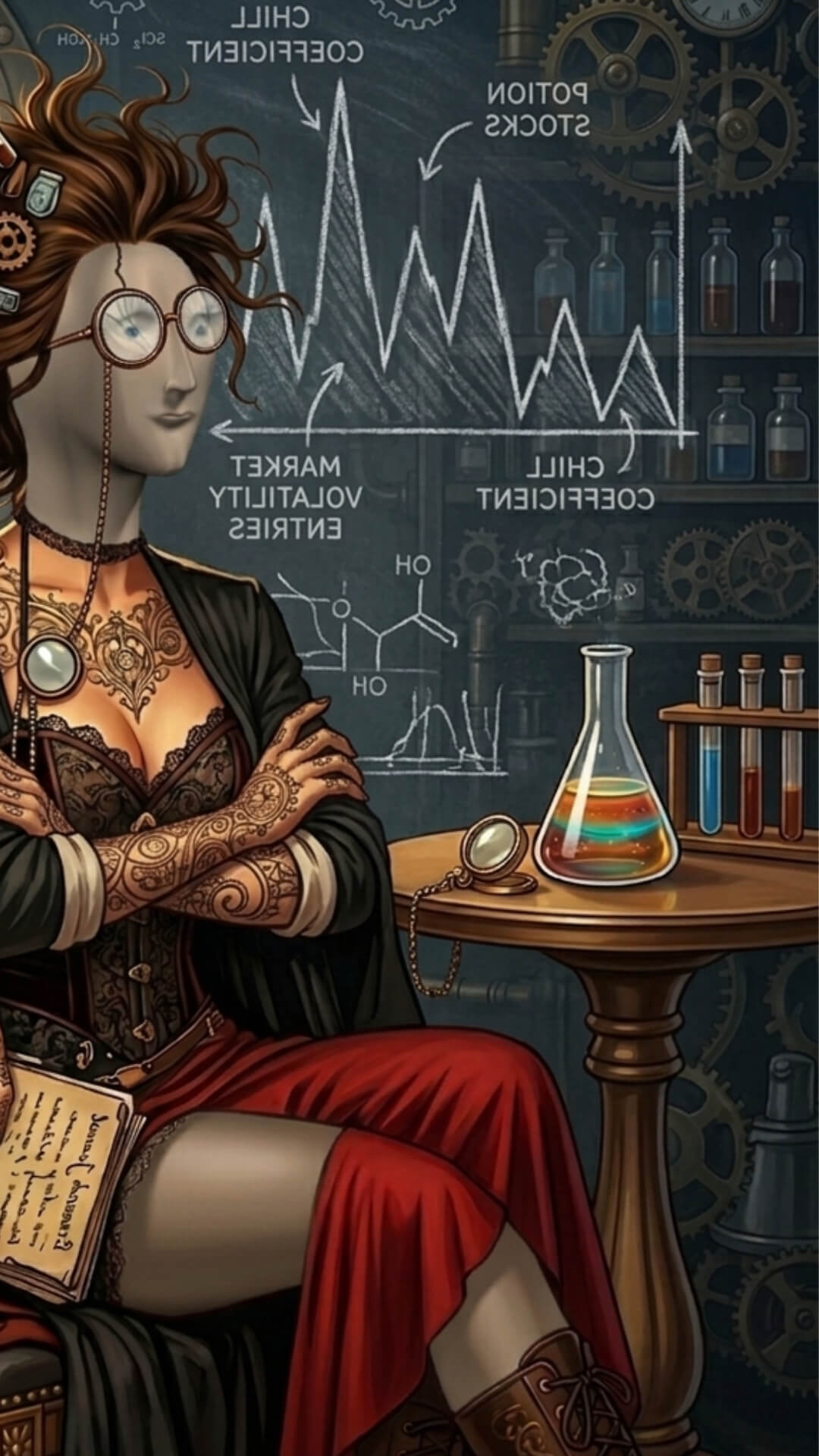 female stonks man- a steampunk alchemy market analysis
