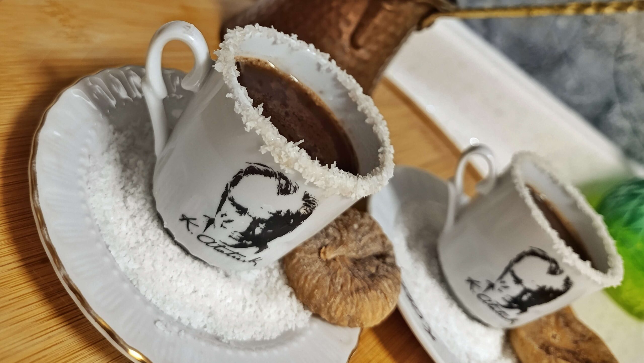 Turkish coffee with mastic and cezerye, served with traditional Turkish dessert in an authentic setting.
